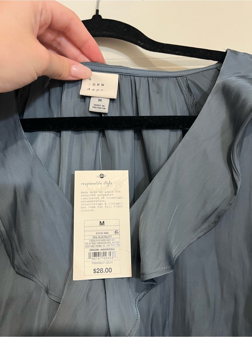 a new day Ruffle Front Long Sleeve Blouse - Slate Blue - Picture 3 of 6
